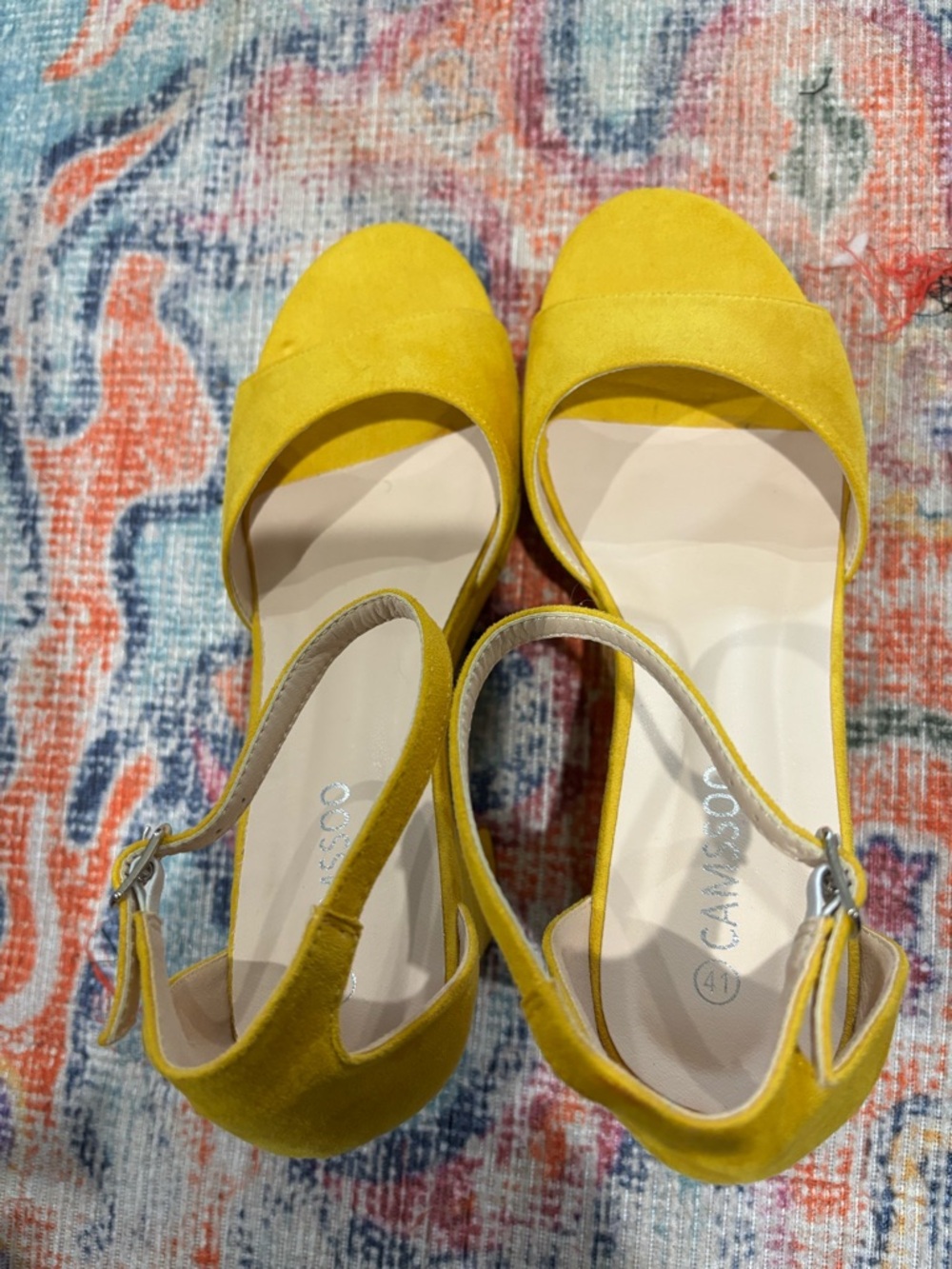 Bright Yellow Suede-Look Platform Sandals with Ankle Strap - Picture 4 of 10